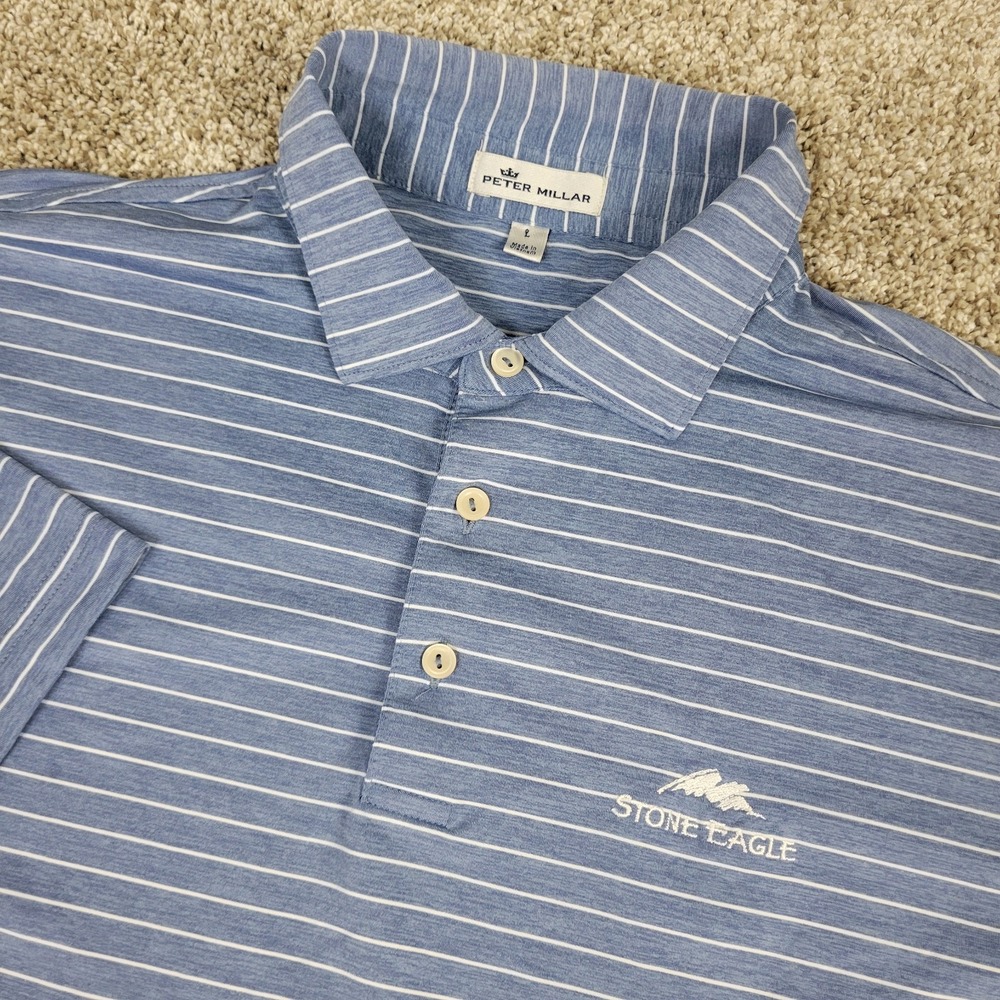 Peter Millar Summer Comfort Mens Large Blue White Striped Performance Polo